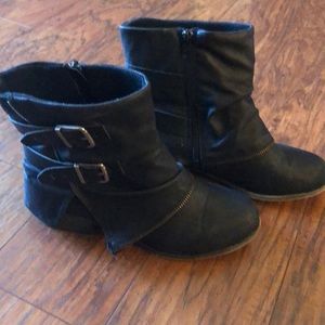 Black Fold-Over Ankle Strap Detail Boots